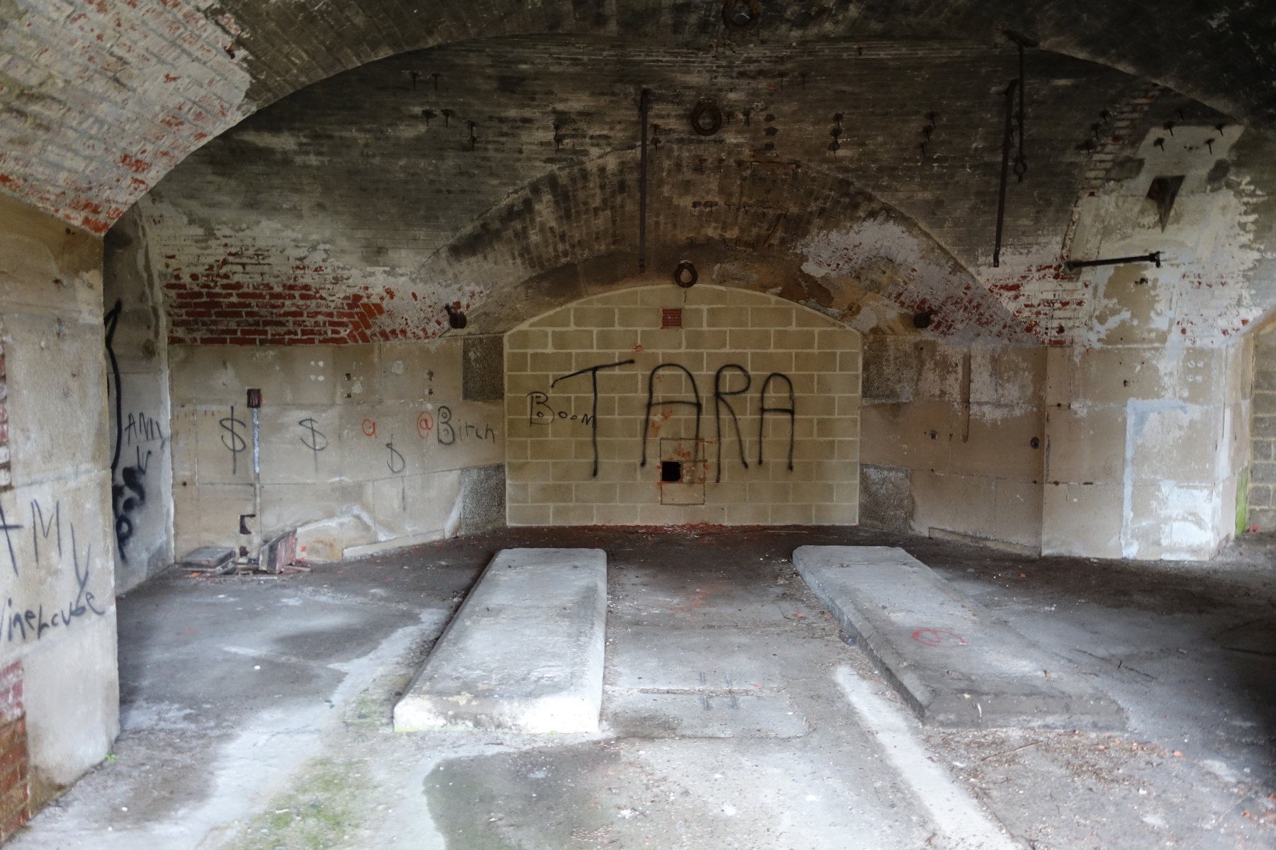 Searchlight generator plinths inside Fort Gilkicker